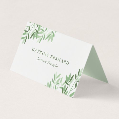 Soft Greenery Therapist Photo  QR Code Business Card