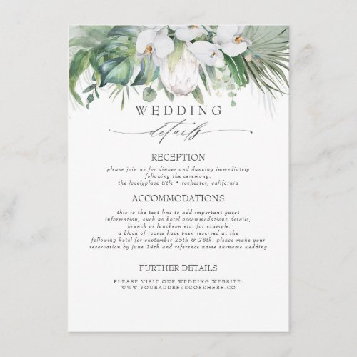 Soft Greenery Tropical Flowers Wedding Information Enclosure Card