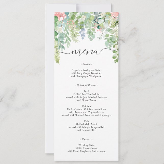 Soft Greenery Wedding Menu or Bridal Shower Invitation (Front)