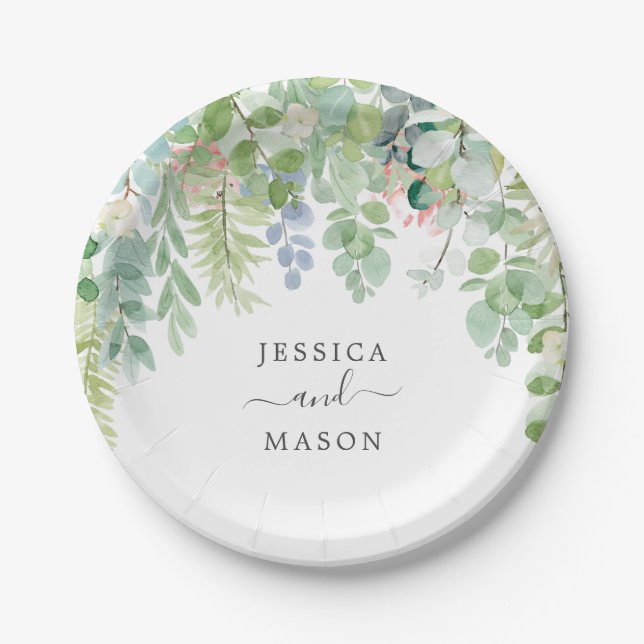 Soft Greenery Wedding Shower Paper Plate (Front)