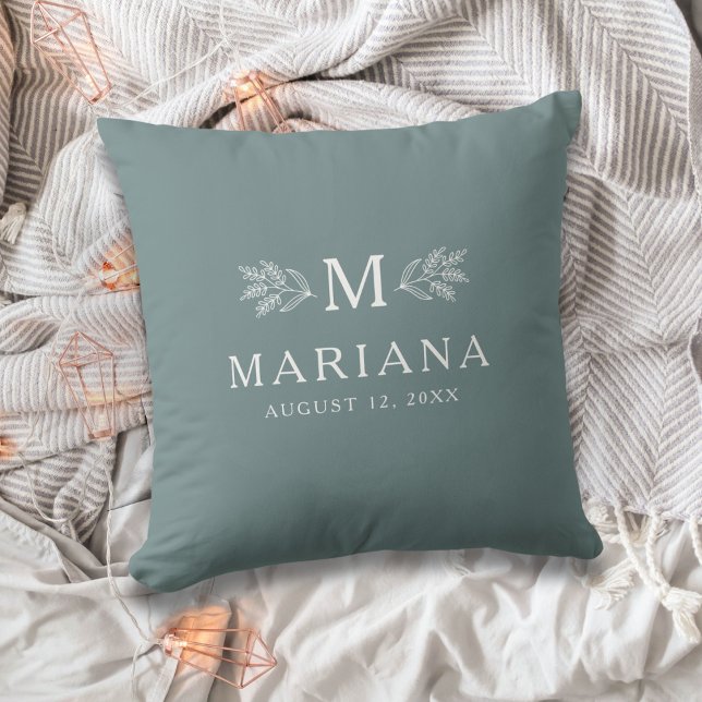 Soft Greenish Blue Rustic Monogram Personalized Throw Pillow (Creator Uploaded)