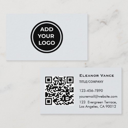 Soft Grey Add Your Logo Business Card with QR Code