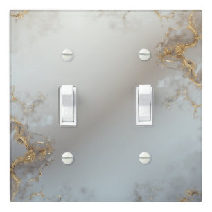 Soft Grey and Gold Vein Marble Abstract Light Switch Cover
