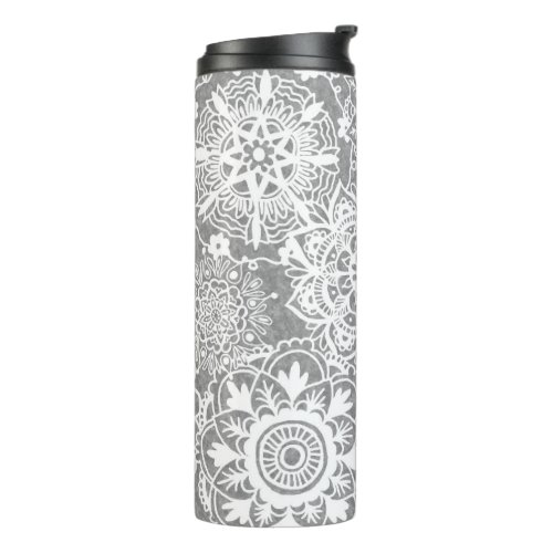 Soft Grey and White Mandala Pattern Thermal Tumbler