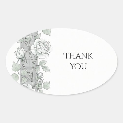 Soft Grey Tartan Rose Thank You Sticker