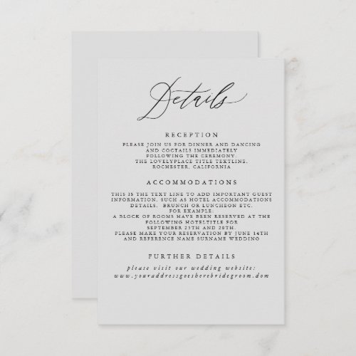 Soft Grey Wedding Information Enclosure Card