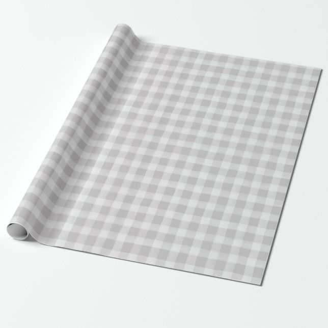 Soft Grey White English Country Check Plaid Gift Wrapping Paper (Unrolled)