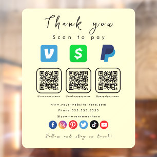 Soft Groovy Multi QR Code Paypal Venmo Cash App Window Cling