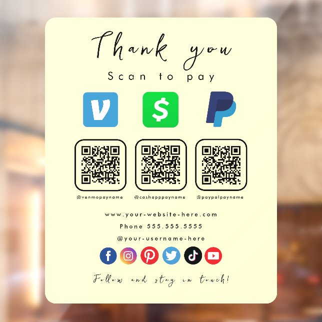 Soft Groovy Multi QR Code Paypal Venmo Cash App Window Cling (Sheet 2)