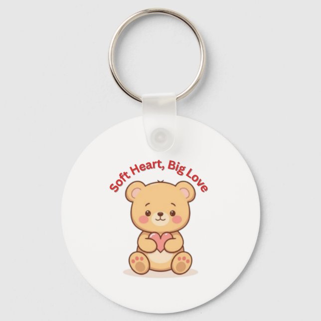 Soft Heart Big Love Cute Teddy Bear Keychain (Front)