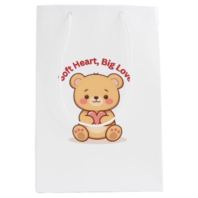 Soft Heart Big Love Cute Teddy Bear Medium Gift Bag (Front)
