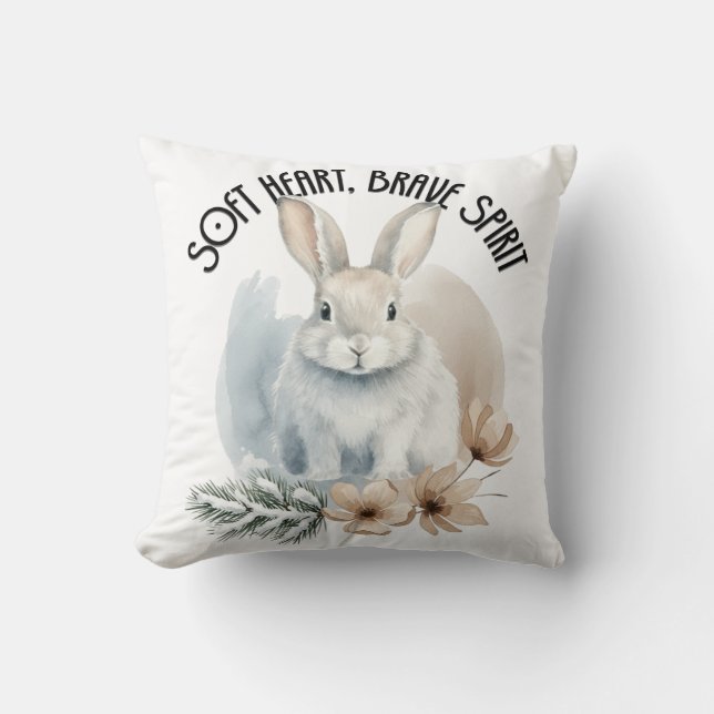 Soft Heart Brave Spirit Bunny Art Throw Pillow (Front)