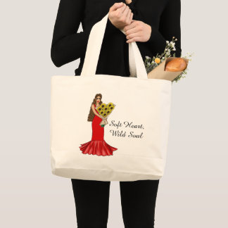 Soft Heart, Wild Soul Sunflower Bouquet Girl Large Tote Bag