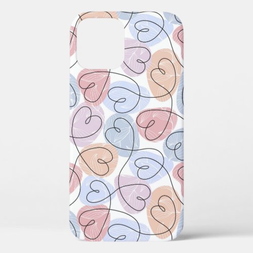 Soft Hearts Continuous Line Valentines iPhone 12 Case