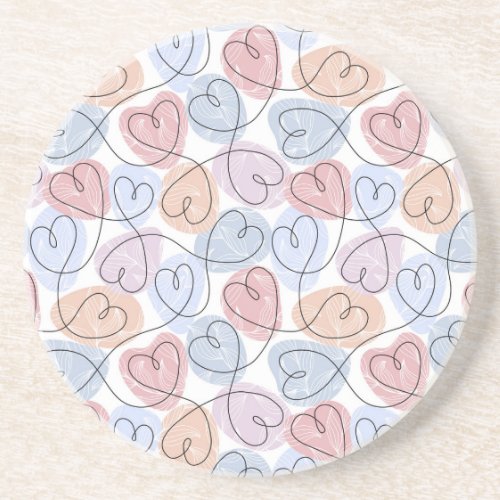 Soft Hearts Continuous Line Valentines Coaster