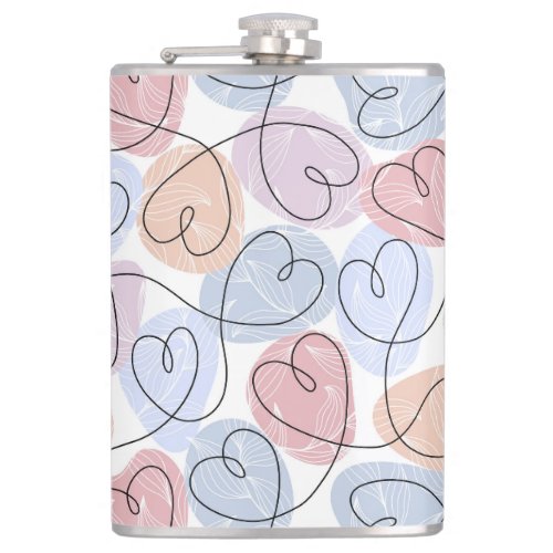 Soft Hearts Continuous Line Valentines Flask
