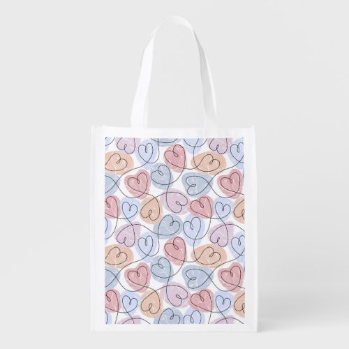 Soft Hearts Continuous Line Valentines Grocery Bag