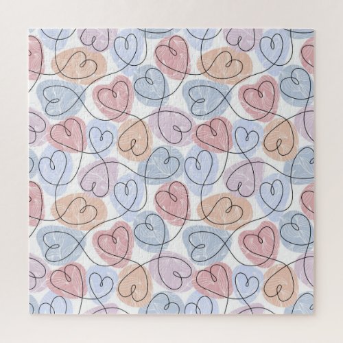 Soft Hearts Continuous Line Valentines Jigsaw Puzzle