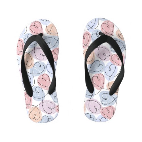 Soft Hearts Continuous Line Valentines Kids Flip Flops