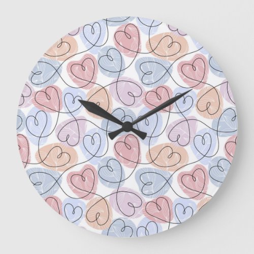 Soft Hearts Continuous Line Valentines Large Clock