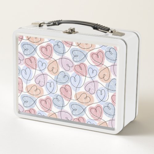 Soft Hearts Continuous Line Valentines Metal Lunch Box