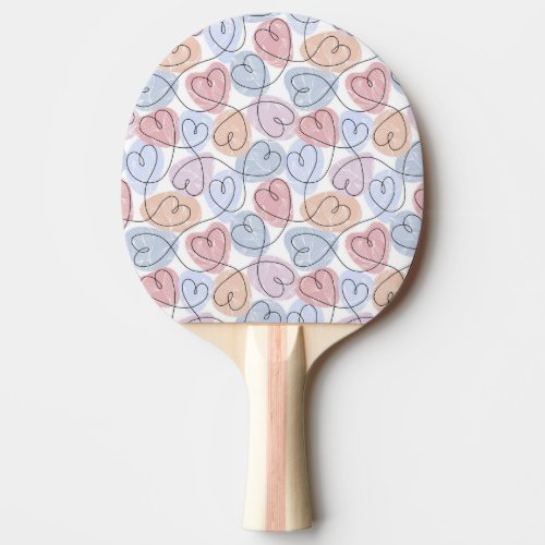 Soft Hearts Continuous Line Valentines Ping Pong Paddle