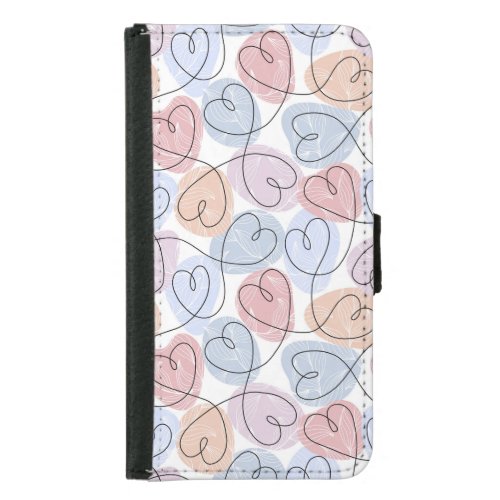 Soft Hearts Continuous Line Valentines Samsung Galaxy S5 Wallet Case