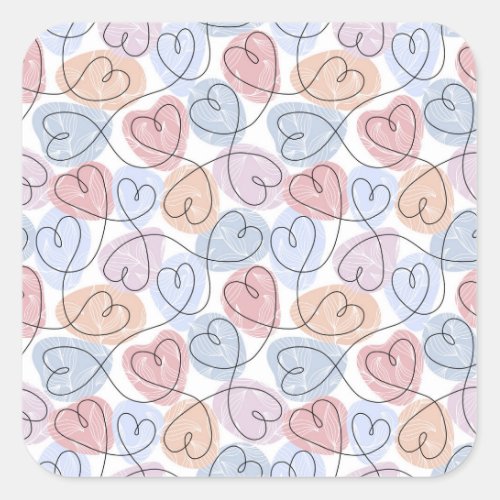 Soft Hearts Continuous Line Valentines Square Sticker