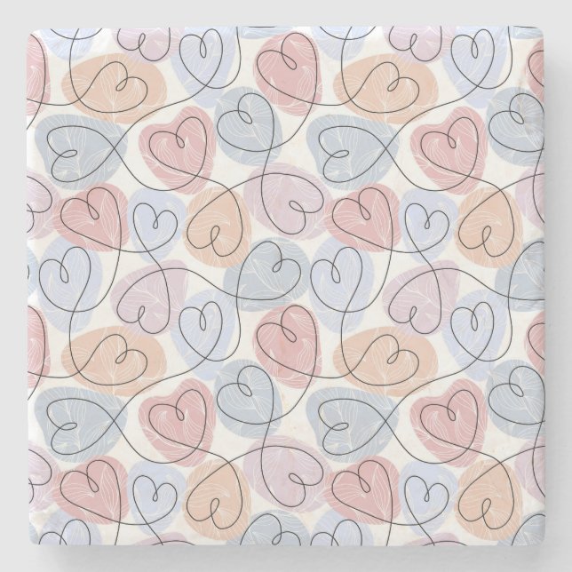 Soft Hearts: Continuous Line Valentine's Stone Coaster (Front)