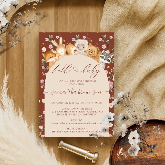 Soft Hello Baby Shower Forest Animals Invitation (Creator Uploaded)