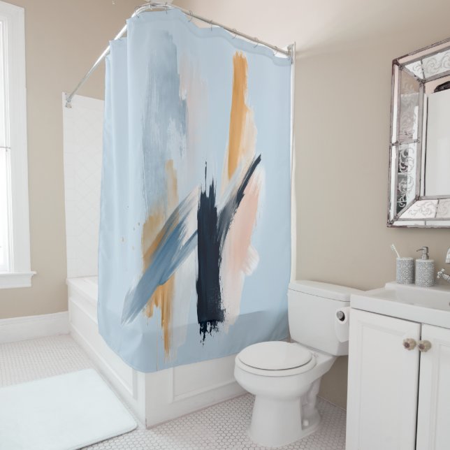 Soft Horizon Abstract Shower Curtain with liner (In Situ)