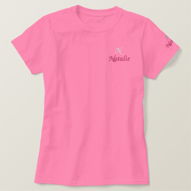 soft &  hot pink  personalized embroidered shirt (Design Front)