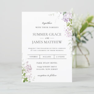 Soft Hued Lilac Purple Floral Greenery Wedding  Invitation
