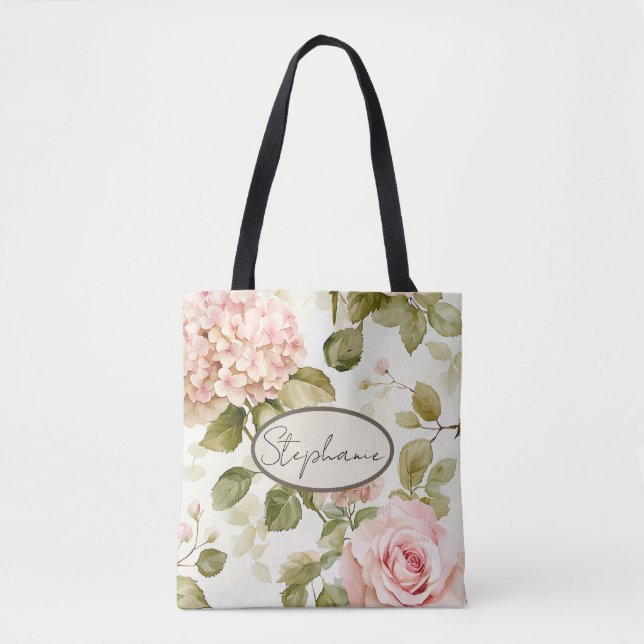Soft hydrangea floral tote bag (Front)