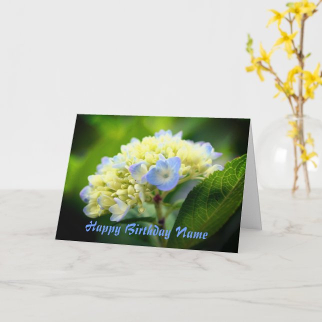 Soft Hydrangea Flower Personalized Birthday  Card (Yellow Flower)