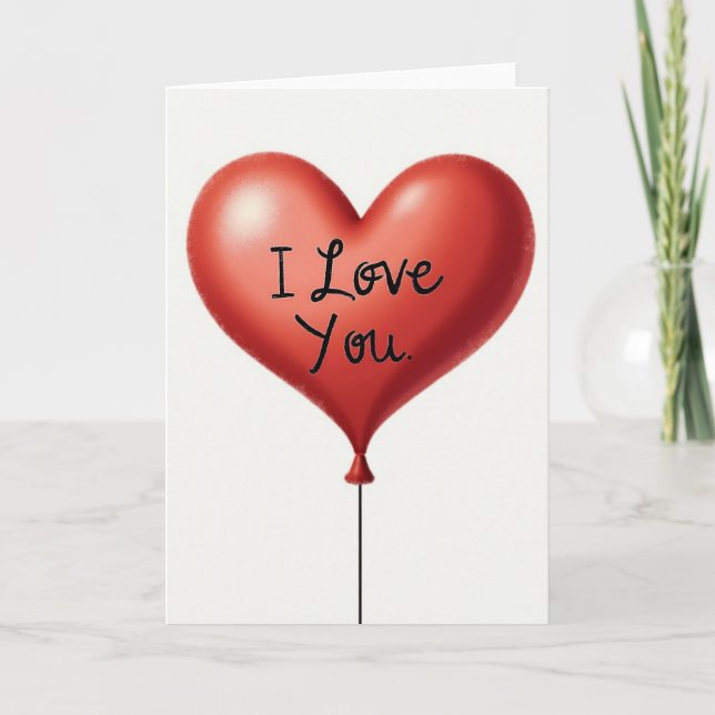 Soft I Love You Heart Balloon Card (Front)