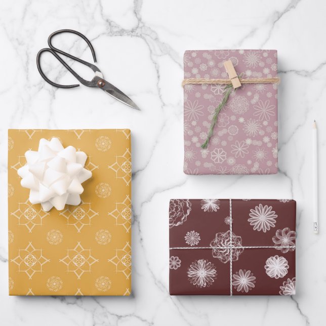 Soft intricate and pretty florals wrapping paper sheets (Front)