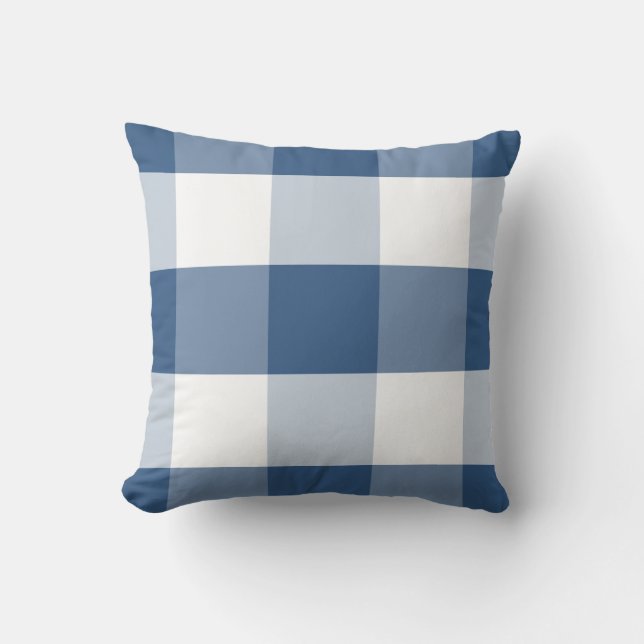 Soft Iris Blue & white reversible gingham plaid Throw Pillow (Front)