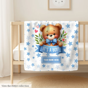 Soft It’s a Boy Teddy Bear Blanket for Newborn