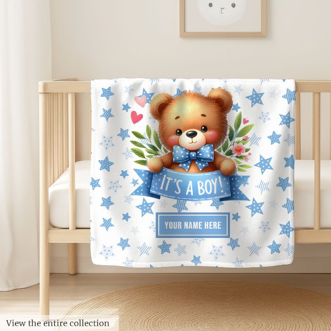 Soft It’s a Boy Teddy Bear Blanket for Newborn (Adorable It’s a Boy blanket, perfect for newborn gift or boy baby shower present.)