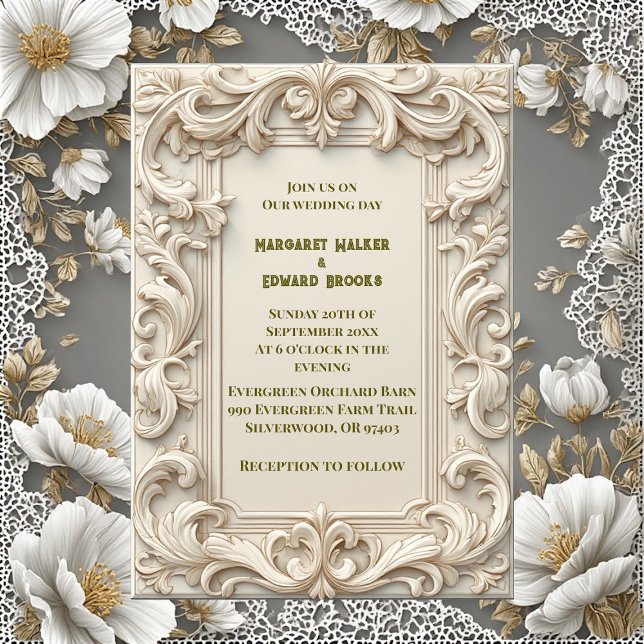 Soft Ivory Baroque Grandeur Acanthus Swirl Minimal Invitation (Soft Ivory Baroque Grandeur Acanthus Swirl Minimal Invitation)