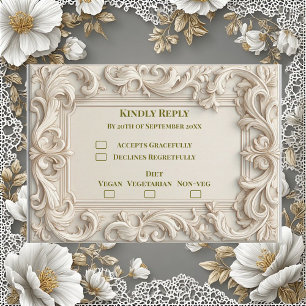 Soft Ivory Baroque Grandeur Acanthus Swirl Minimal RSVP Card