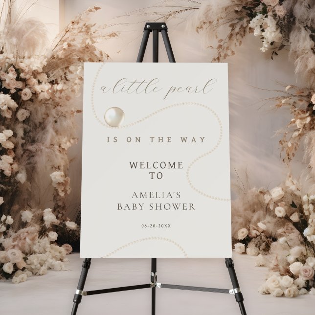 Soft Ivory Classic Pearl Baby Shower Welcome Sign (Creator Uploaded)