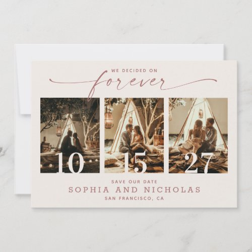 Soft Ivory Elegant Wedding | Three Photo Modern Save The Date