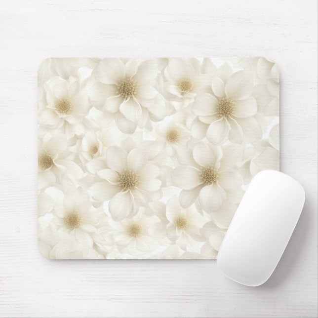 Soft Ivory Floral Abstract Mouse Pad (With Mouse)