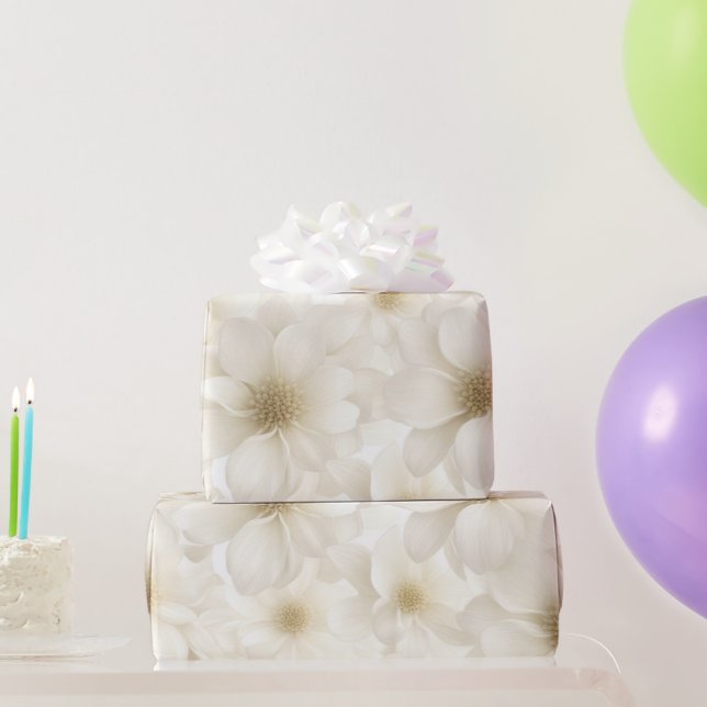 Soft Ivory Floral Abstract Wrapping Paper (Party Gifts)