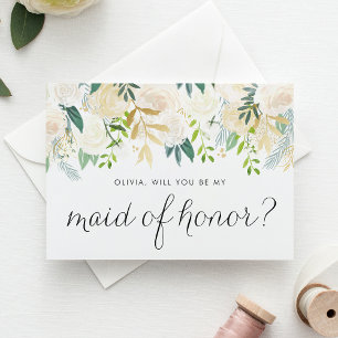 Soft Ivory Floral Garland Be My Maid of Honor Invitation Postcard
