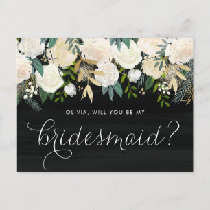Soft Ivory Floral Garland Rustic Be My Bridesmaid Invitation Postcard