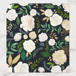 Soft Ivory Flowers and Greenery Pattern Black Envelope Liner