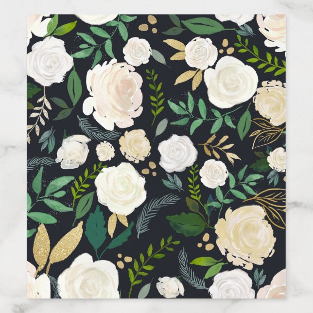 Soft Ivory Flowers and Greenery Pattern Black Envelope Liner (Design)